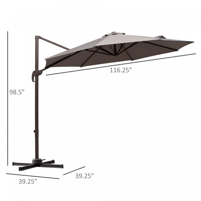 Outsunny 10ft Cantilever Patio Umbrella With 360° Rotation, Grey