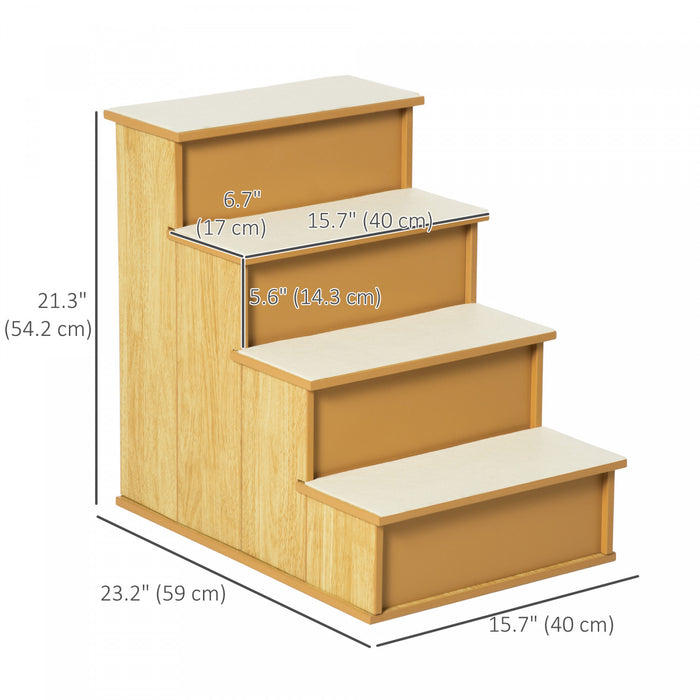 Pawhut Pet Stairs Dog Steps For High Bed, 4 Levels Dog Stairs For Car, Wooden Cat Ladder With Non-slip Carpet, 15.7\" L X 23.2\" W X 21.3\" H, Natural Wood