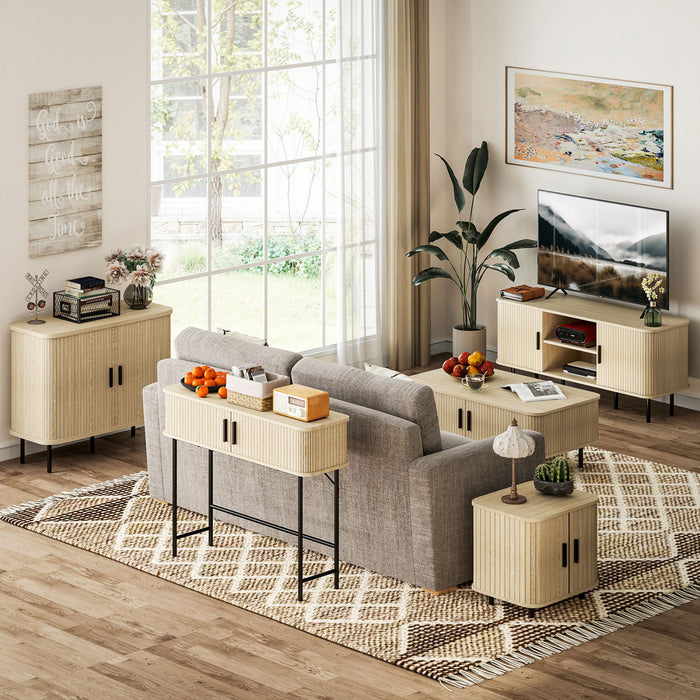 HOMCOM 35.4\" Sideboard Buffet Cabinet, Slatted Kitchen Storage Cabinet, Oak