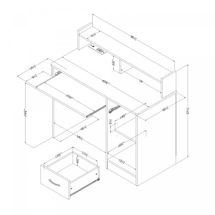 Axess Office Desk with Keyboard Tray and Drawer with USB Port Weathered Oak - South Shore