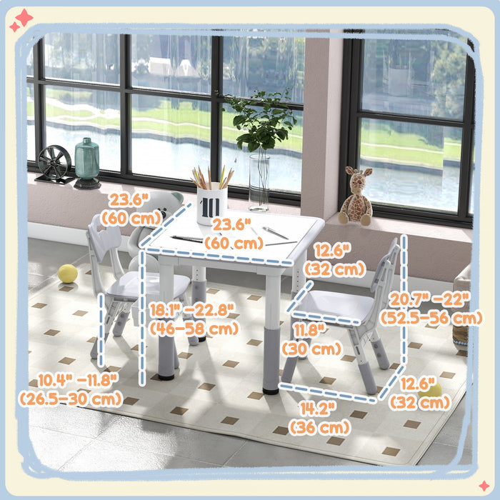 Qaba 3 Pieces Kids Table And Chair Set, Height Adjustable Toddler Table And Chair Set, Activity Table And Chair Set With Storage, For Playroom, Nursery, Classroom, Grey