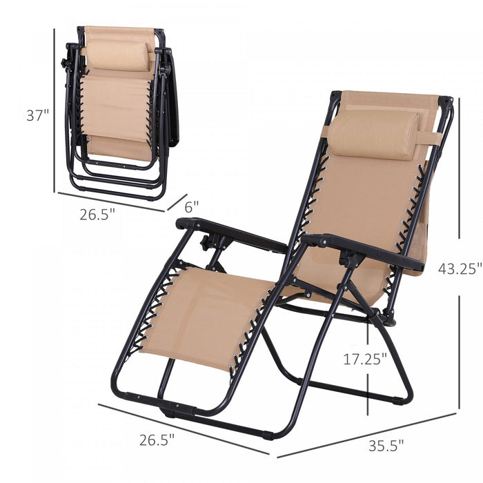 Outsunny 2 Piece Foldable Lounge Chair With Canopy Shade, Beige
