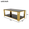 Aria 47.5 Inch Modern Rectangular Coffee Table with Asymmetrical Gold Frame and Mirror Top, Black | Aria Table Basse Rectangulaire Moderne 47.5 po avec Cadre Asymetrique Dore et Plateau Miroir, Noir