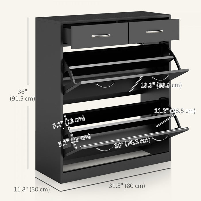 HOMCOM Entryway Shoe Cabinet with 2 Flip Drawers for 12 Pairs of Shoes