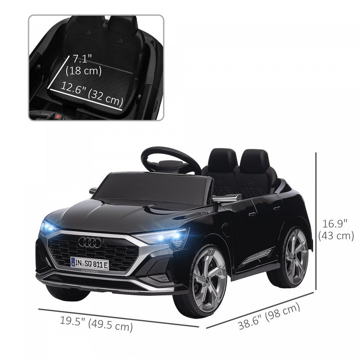 Qaba Audi Q8 Etron Sportback Licensed Powered Ride-On Car, 12v Battery Powered Kids Electric Car With Remote Control, Spring Suspension, Soft Start, Headlights, Music Horn, For 3-6, Black