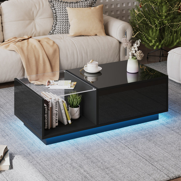 James Lift Up Coffee Table with Hidden Storage and LED Lighting,Black