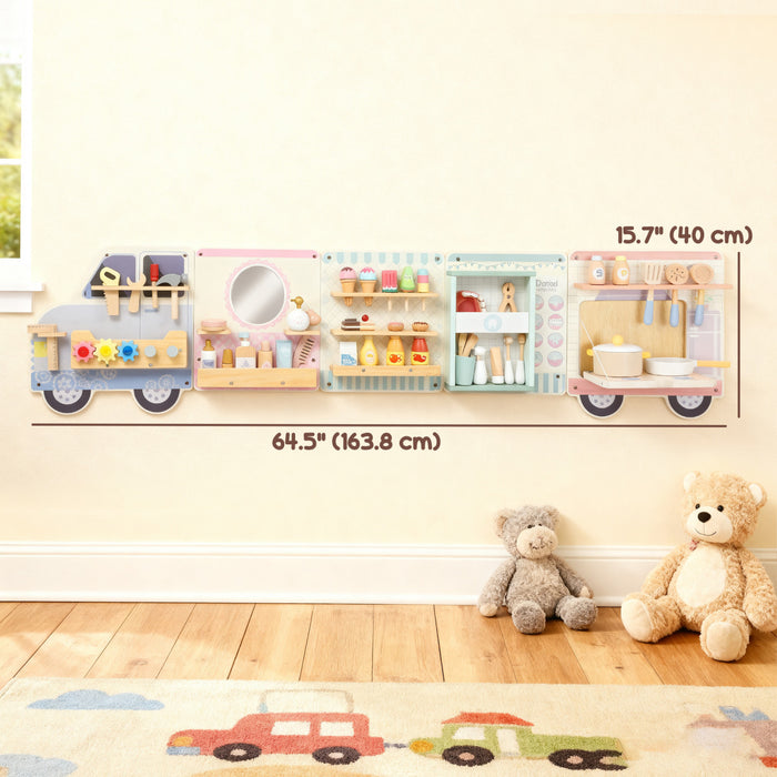 Qaba Truck Activity Wall Busy Board, 5 Activities, Sensory Wall Panel for Toddlers 3+ Years, Montessori Learning Activity Center for Playroom Nursery Classroom