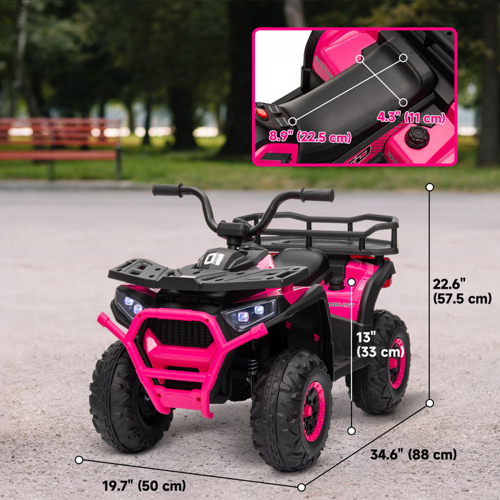 Qaba Kids Atv, 4 Wheeler, 12v Battery Powered Ride-On Electric Vehicle With 4 Spring Suspension Wheels, Storage Basket, Led Headlights, High & Low Speed, Music, For Boys & Girls, Pink