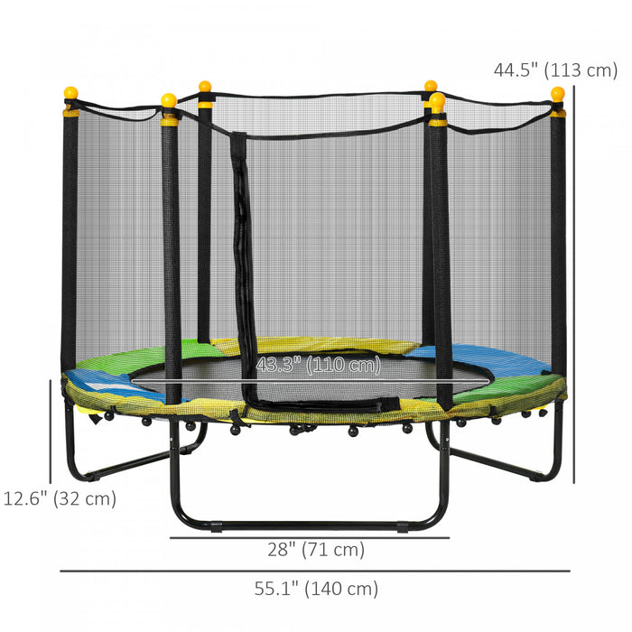 Qaba 55\" Trampoline for Kids, 44.5\"H Indoor Outdoor Toddler Trampoline with Safety Enclosure Net, Baby Recreational Play for Boys and Girls, Ages 3-10, Black