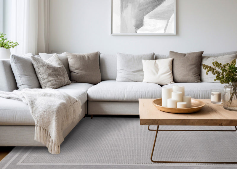 Ellie High-Low Textured Soft Polyester Grey Border Area Rug - 7'10\" x 10'6\"