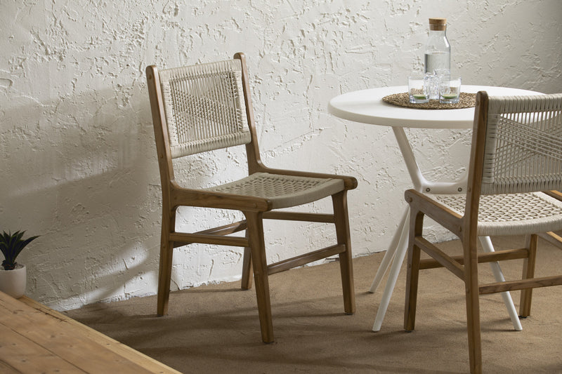 Agave Woven Rope & Teak Dining Chair Set of 2 - Cream & Natural