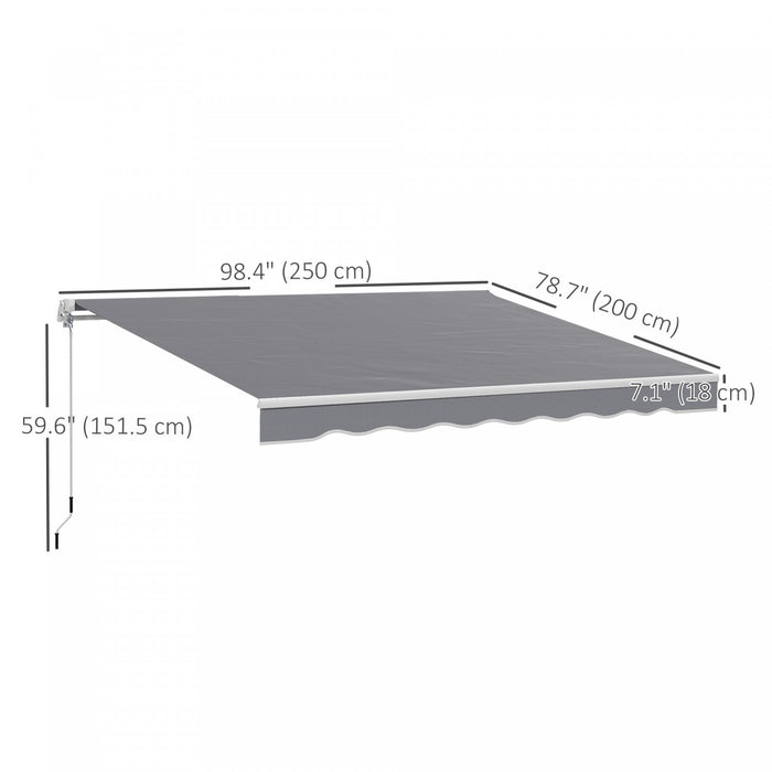 8' x 7' Retractable Awning, Patio Awnings, Sunshade Shelter, Dark Grey