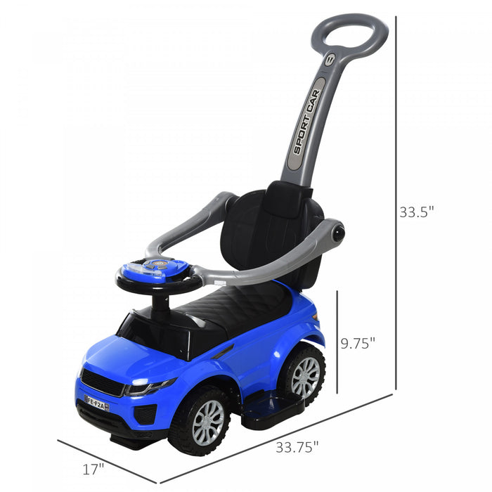 Aosom 3 In 1 Kid Ride On Push Car Stroller Sliding Walking Car With Horn Music Light Function Secure Bar Ride On Toy For Boy Girl Toddlers 1-3 Years Old Blue