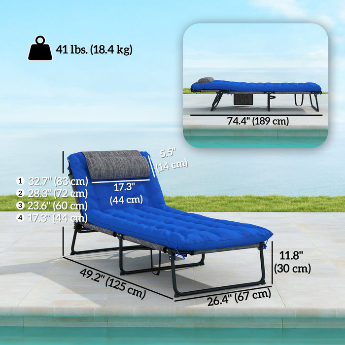 Outsunny 2 Pcs Folding Lounge Chairs, Reclining Tanning Chairs, Blue