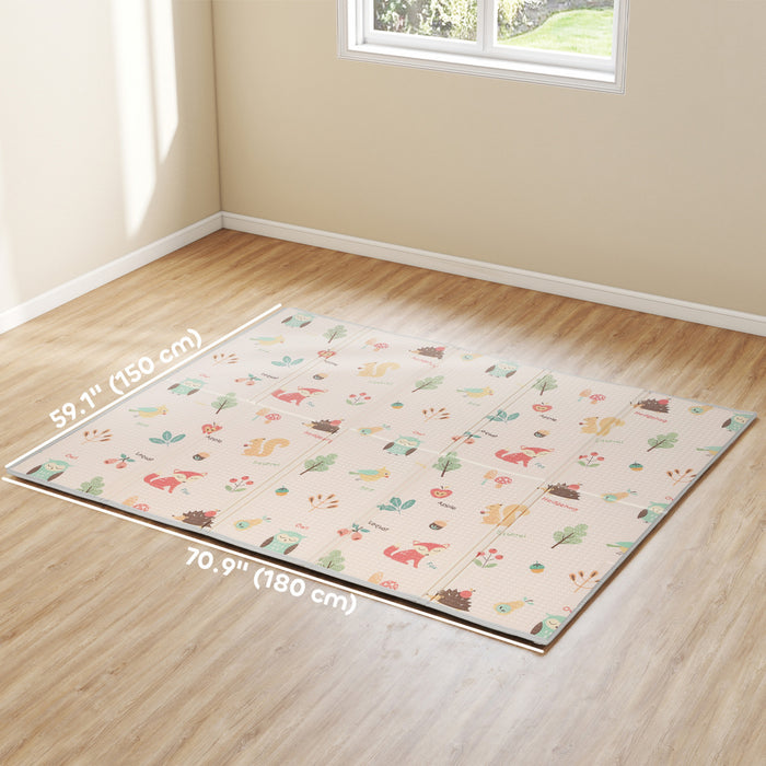 Qaba Baby Play Mat Double-Sided, Extra Large 71\" x 59\" Foldable Playmat Waterproof, Reversible Foam Soft Crawling Mat for Bedroom, Nursery, Playroom, Alphabet and Animal Theme