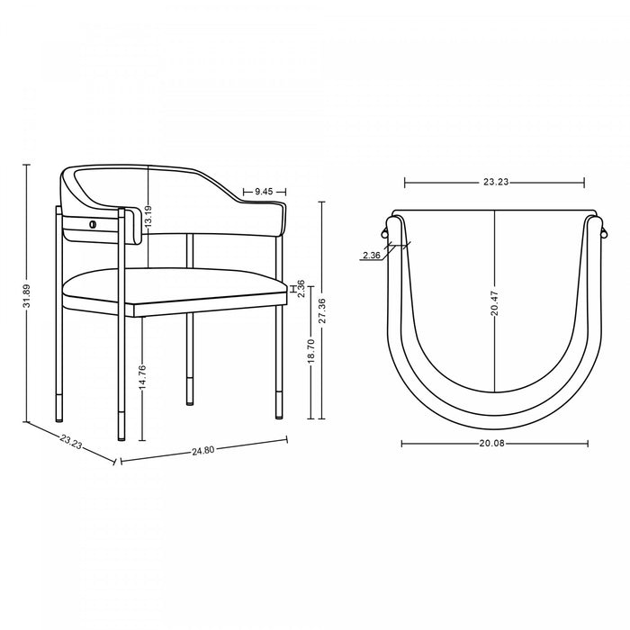 Lia Modern Metal Chenille Armchair in Cream - Set of 2 Dining Chair