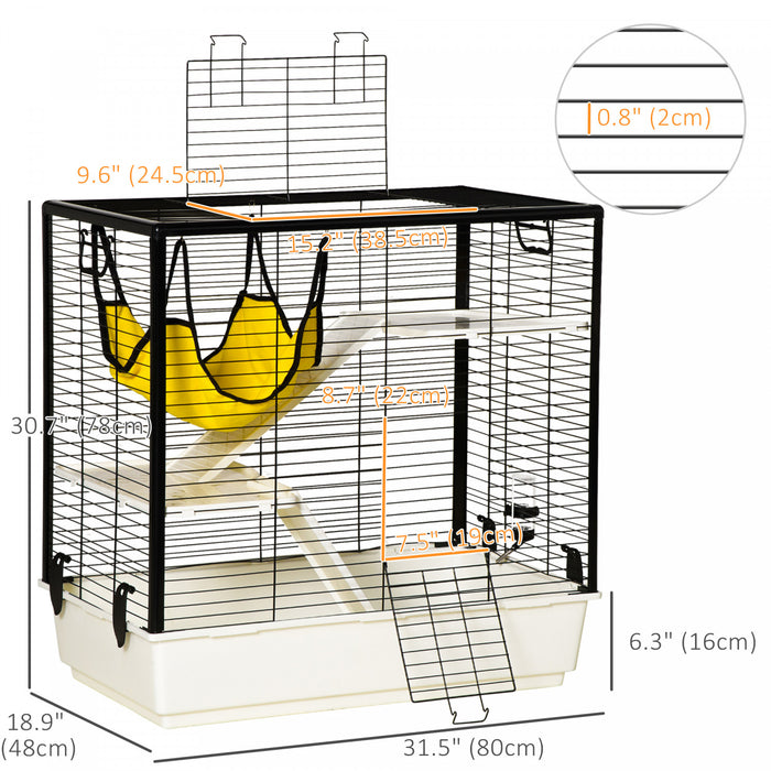 Pawhut Small Animal Cage Habitat Indoor Pet Play House For Guinea Pigs Ferrets Chinchillas, With Accessories Hammock Water Bottle Balcony Ramp Food Dish, 31.5\"x19\"x31\", Yellow