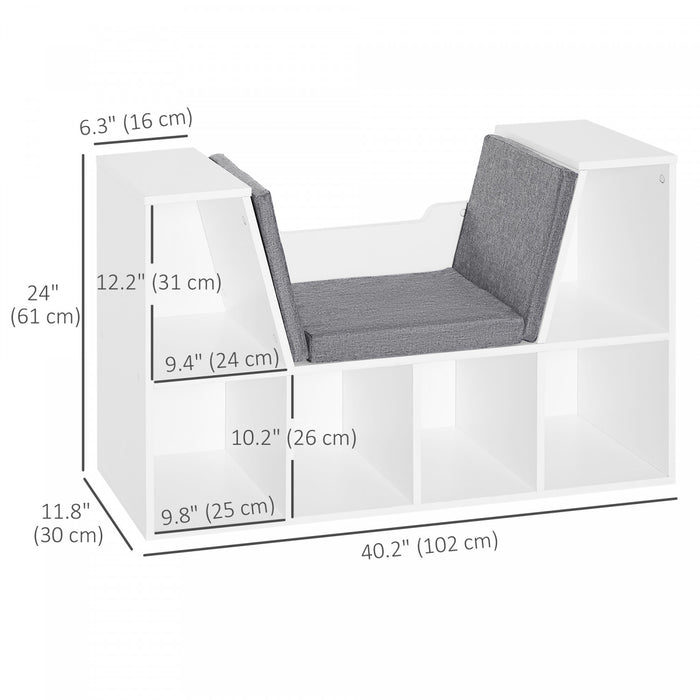 HOMCOM 6-Cubby Bookcase Bookshelf with Cushion Reading Nook, Grey