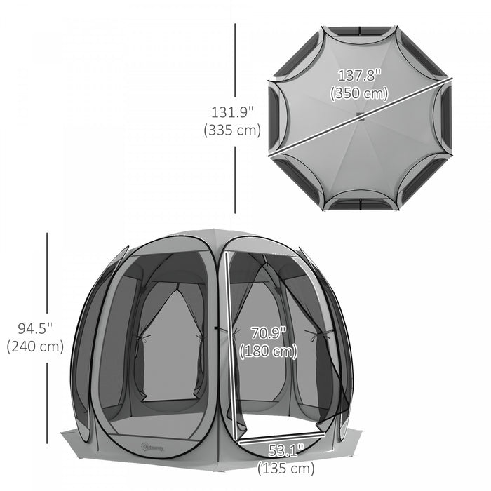 Outsunny 11' X 11.5' Screen Tent, Pop Up Gazebo With 2 Doors, Grey