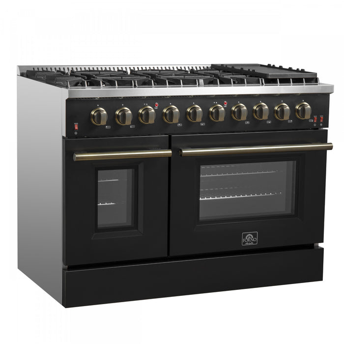 Forno Galiano 48-inch Gas Range Black, 6.58 cu.ft. Double Ovens - FFSGS6244-48WHT