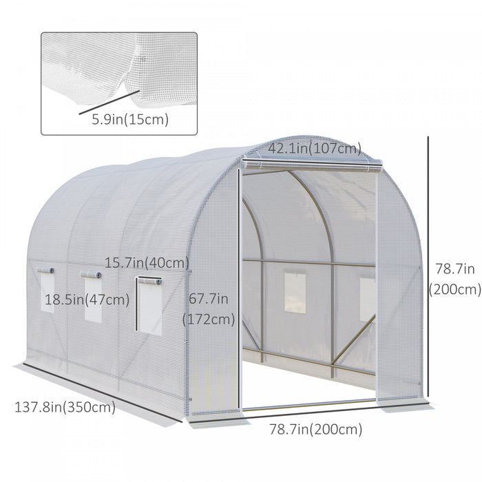 Outsunny 11.5x6.6x6.6ft Walk-in Tunnel Greenhouse Portable Garden Plant Growing Warm House With Door And Ventilation Window White
