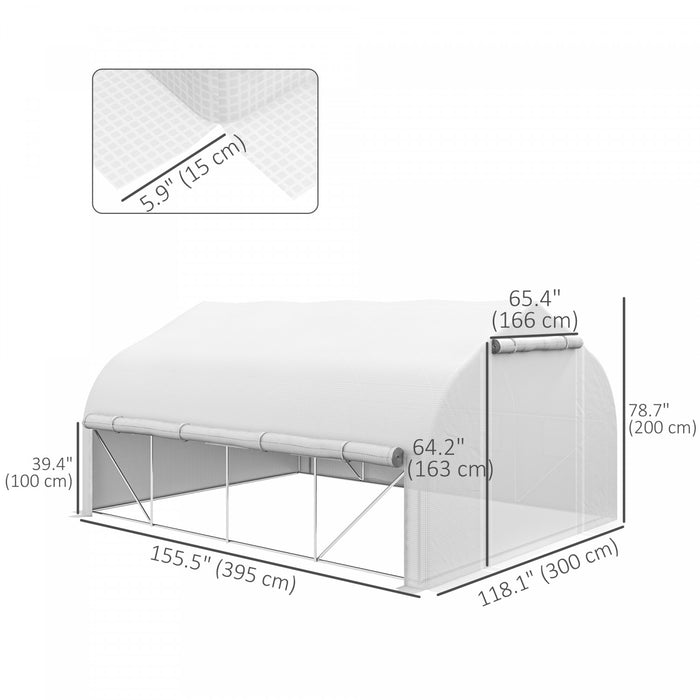 Outsunny 13 X 9.8ft Walk-in Polytunnel Greenhouse, Zipped Roll Up Sidewalls