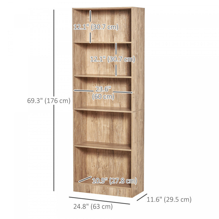 HOMCOM 5-Tier Bookcase Display Unit Storage Cabinet Adjustable Shelf