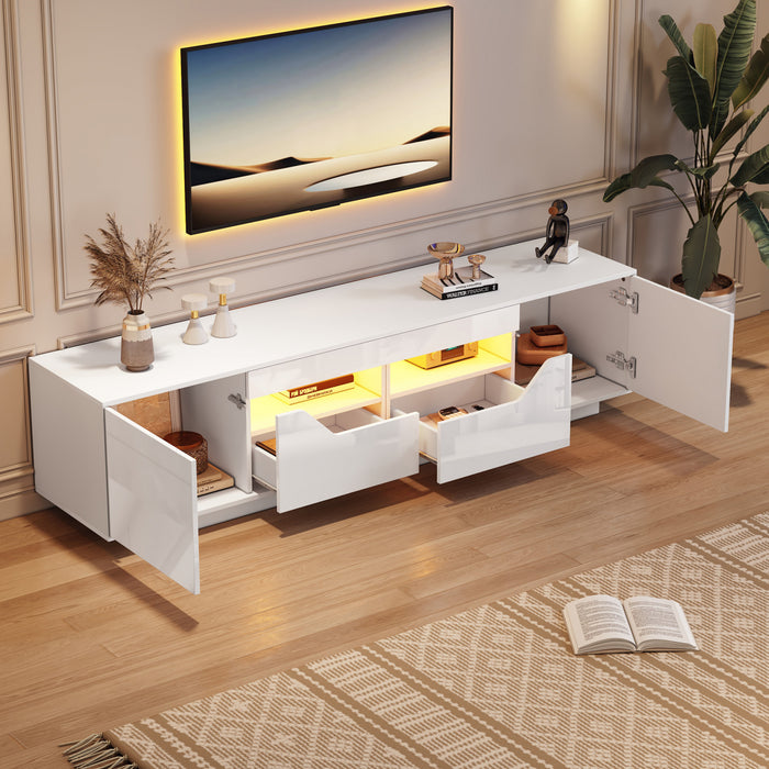Lucas High-Gloss TV Stand with LED Lighting Storage,White