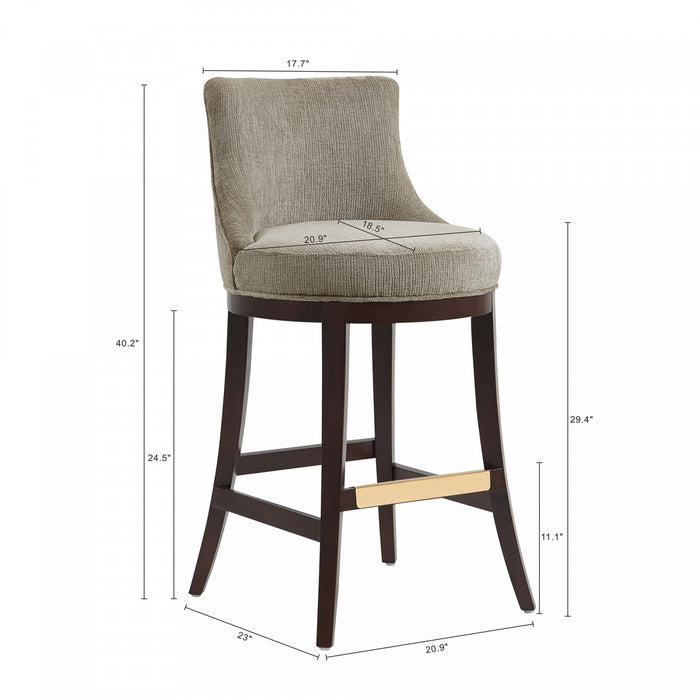 Lucia Modern Chenille Wood Upholstered Barstool in Taupe - Set of 3