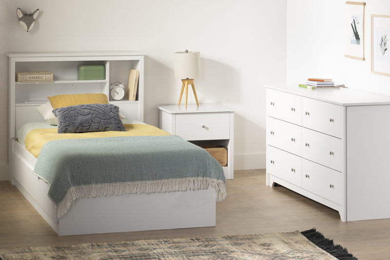Vito Mates Bed With Bookcase Headboard Set - Pure White 