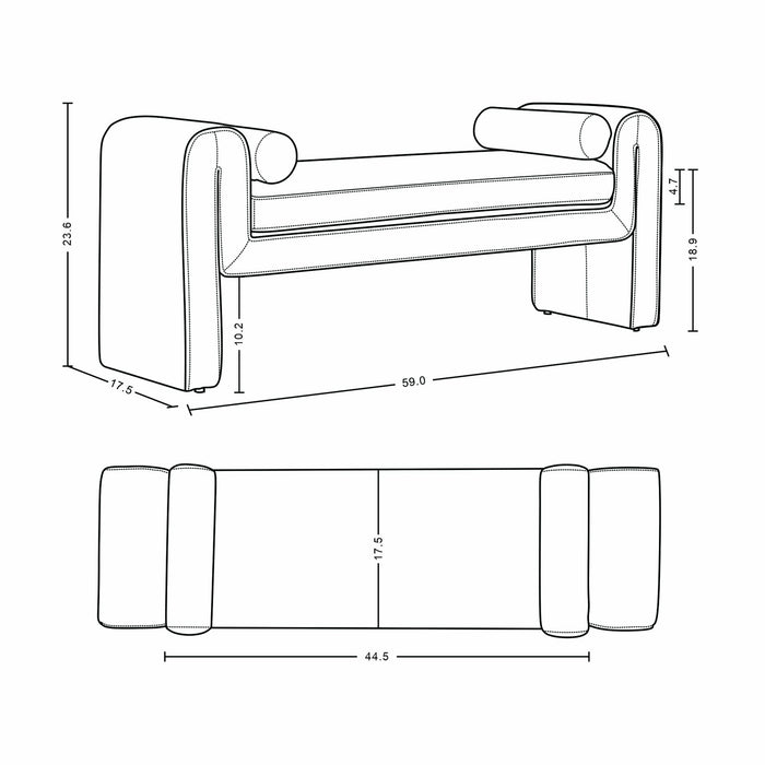 Concord Modern Glam Chenille Accent Bench in Black