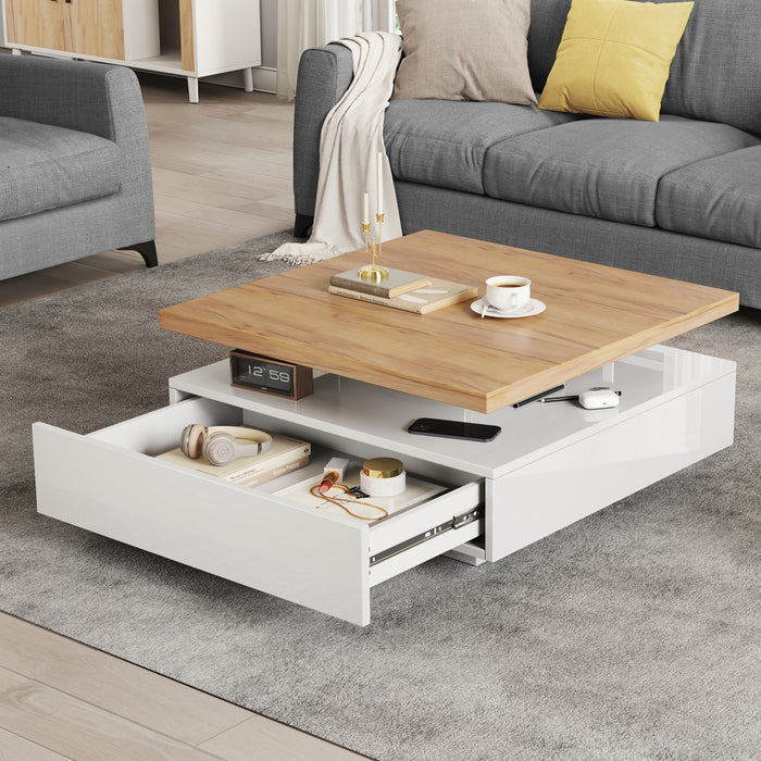 Liam Rotating Coffee Table with 360° Swivel Top,White