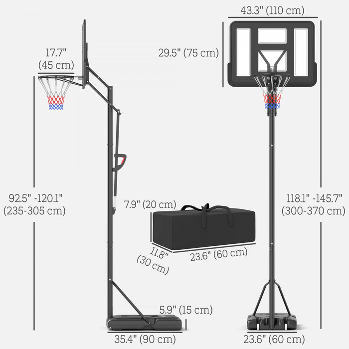 Soozier 7.7-10ft Portable Basketball Hoop With Free Weight, 43\" Backboard