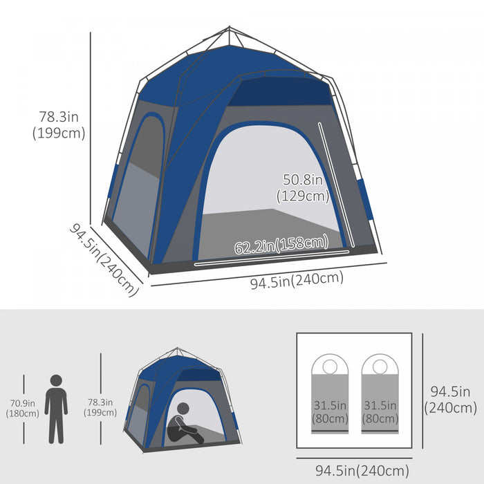 Outsunny Instant Automatic Camping Tent W/ 4 Doors And 4 Windows, Outdoor Easy Pop Up Tent, Portable Backpacking Dome Shelter, 4 Person, Grey