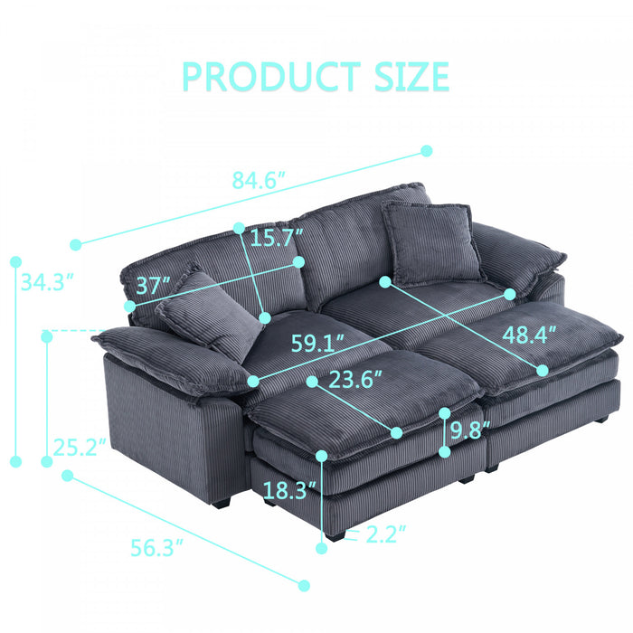 Liam 84.6\" Comfortable Cloud Modular Sofa with Corduroy Upholstered,Black