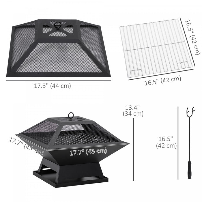 Outsunny Outdoor Fire Pit, Wood Burning Firepit with Grill, Spark Screen