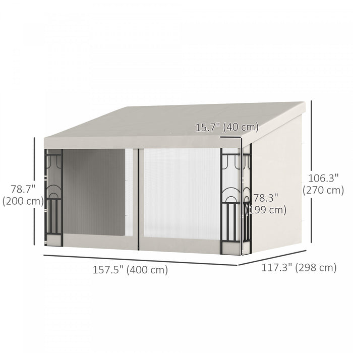 Outsunny 10' X 13' Wall Mounted Pergola Gazebo With Curtains And Nettings