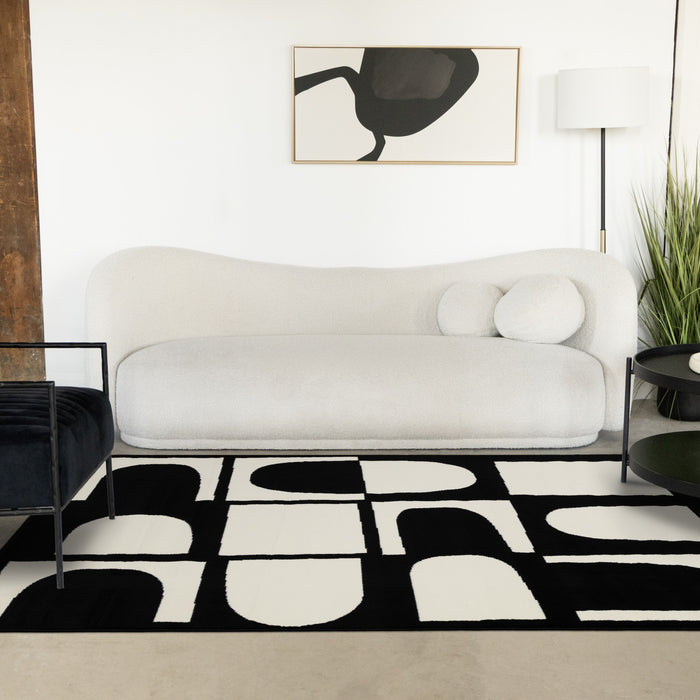 Florence Black White Dynamic Geometric Design, 7'9\" x 10'6\" Indoor Area Rug