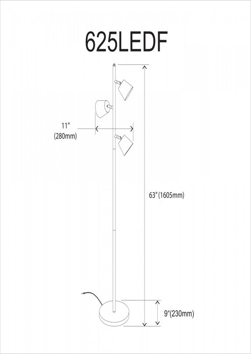Dainolite Modern 3 Light LED Floor Lamp Satin Chrome Finish