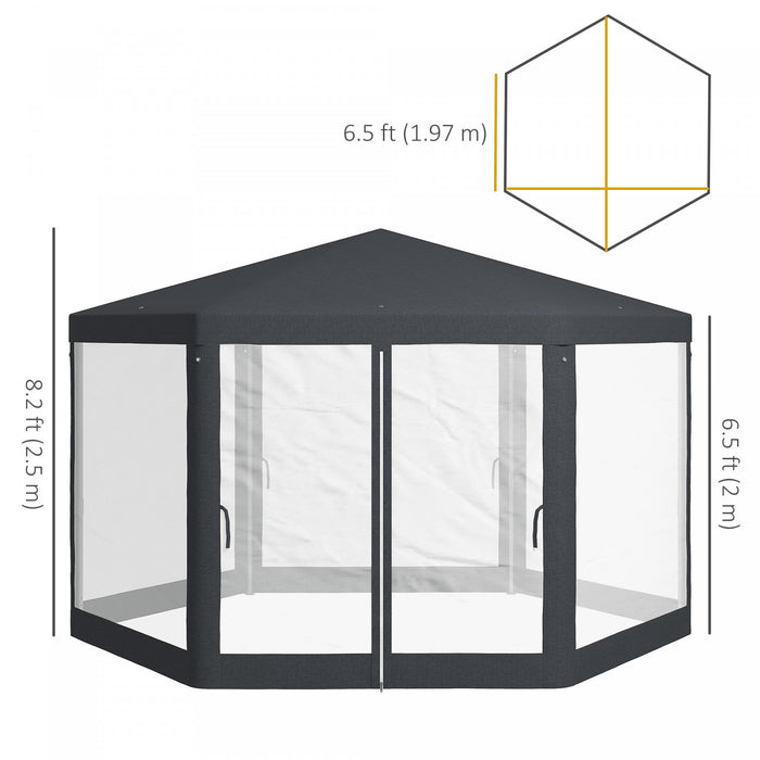 Outsunny Hexagonal Patio Gazebo Tent, Dark Grey
