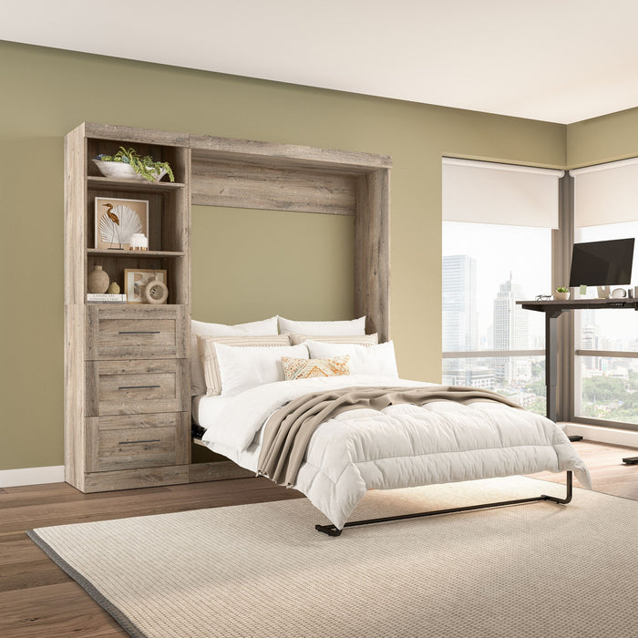 Bestar Pur Full Murphy Unit with Drawers 84-Inch Wall Bed - Rustic Brown