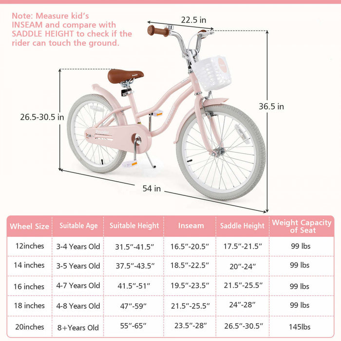 Prorider 20\" Kids Bike With Height Adjustable Handlebar & Seat Hand Brake & Coaster Brake Pink