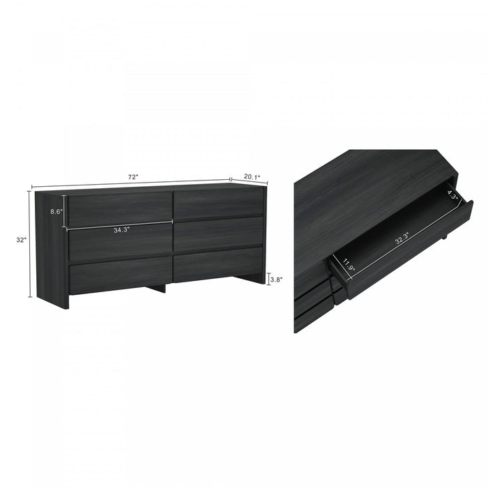 Linda Modern 72\" Dresser in Charcoal Gray (6-Drawer)
