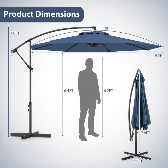 Costway 10' Hanging Umbrella Patio Sun Shade Offset Outdoor Market W/ Cross Base Blue
