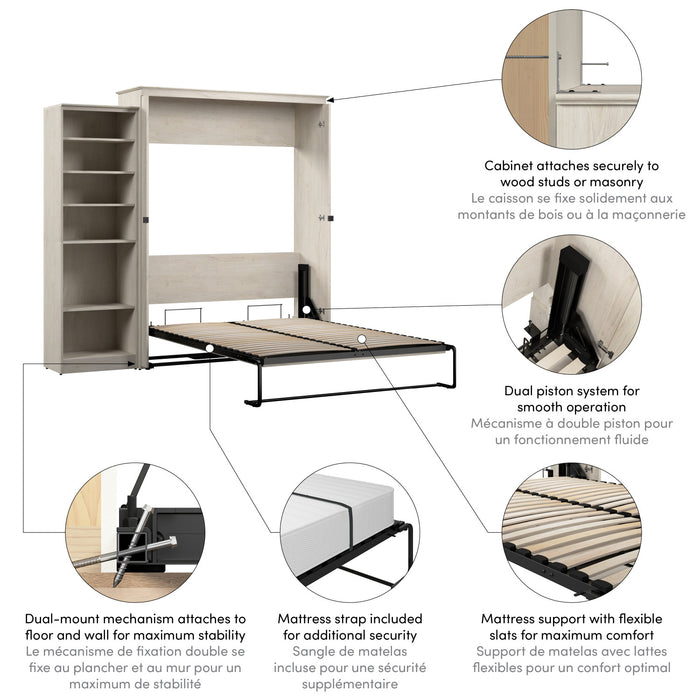 Bestar Key West Queen Murphy Bed with Closet Organizer (94 W) - Linen White Oak