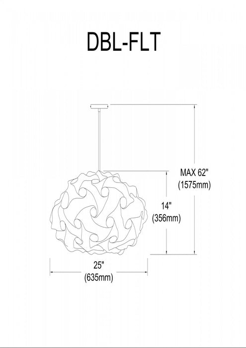 Dainolite Globus 3 Light Pendant Oval Polished Chrome Finish White Fabric Lamp