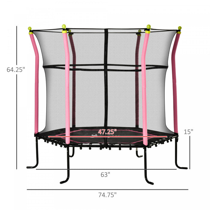Soozier 63\" Kids Trampoline Mini Indoor/outdoor Bouncer Jumper With Enclosure Net Elastic Thick Padded Pole Gift For Child Toddler Age 3-10 Years Old Pink