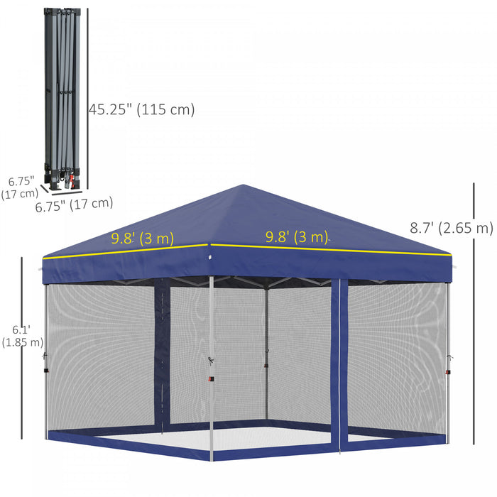 Outsunny 10' X 10' Pop-up Canopy Tent Outdoor Party Tent With Mesh Walls