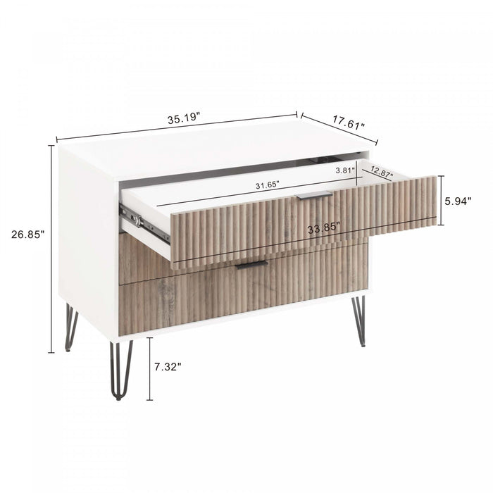 Dumbo Modern 35\" Fluted Dresser in Rustic Gray and White (3-Drawer)
