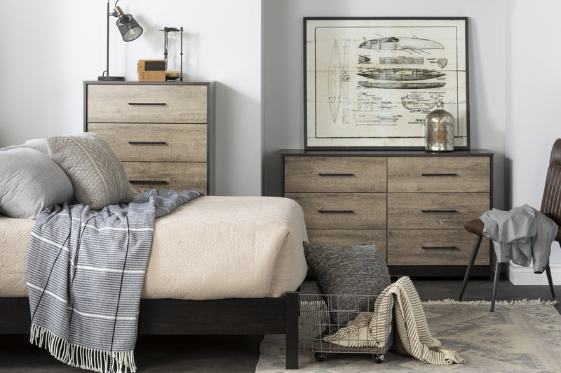 Londen 5-Drawer Chest Rubbed Black and Weathered Oak - South Shore